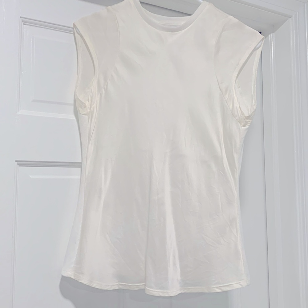 Frame cap sleeve silk front top